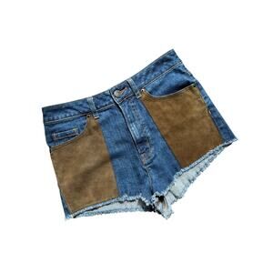 BDG High Rise Cheeky Festival Boho Suede Pocket Micro Shorts Size 28
